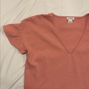 J Crew Bubblegum Pink Ruffle Sleeve Cotton V Neck Tee